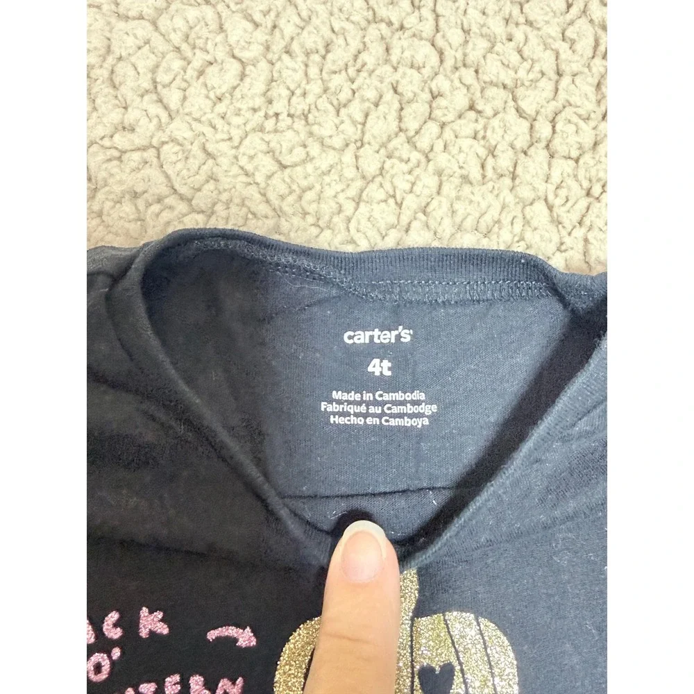 Carters Kids Halloween Long Sleeve Graphic Tee Black Glitter Ghost Cat 4T